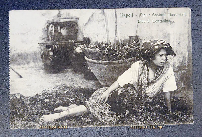 Открытка "Napoli Tipi e Costumi Napolitan Tipo di Contadina" Крестьянка Наеаполь Италия №6529